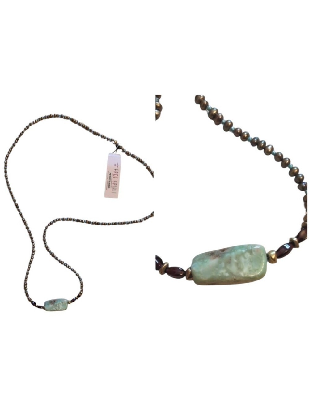 NWT Peyote Bird Green Turquoise Pearl Necklace Semiprecious Stone Endless